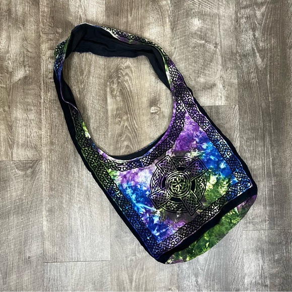 Brandless Handmade Tie Dye Celtic Knot Crossbody Hobo Tote Bag - Picture 9 of 14